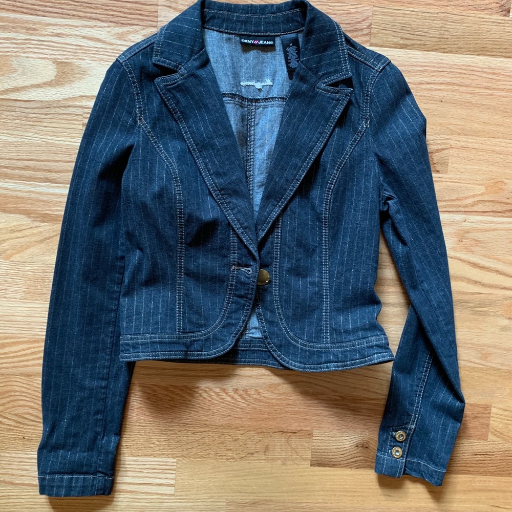 DKNY Jeans Jean Jacket with Gold Stripe Threading